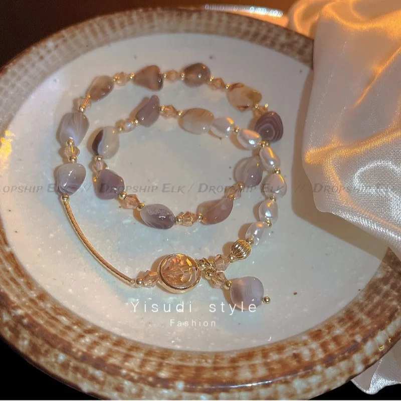 Vintage Double Layered Crystal Pearl Beaded Bracelet for Women Ethnic Natural Stone Beads Wrap Bangle Bracelet Jewelry Gifts