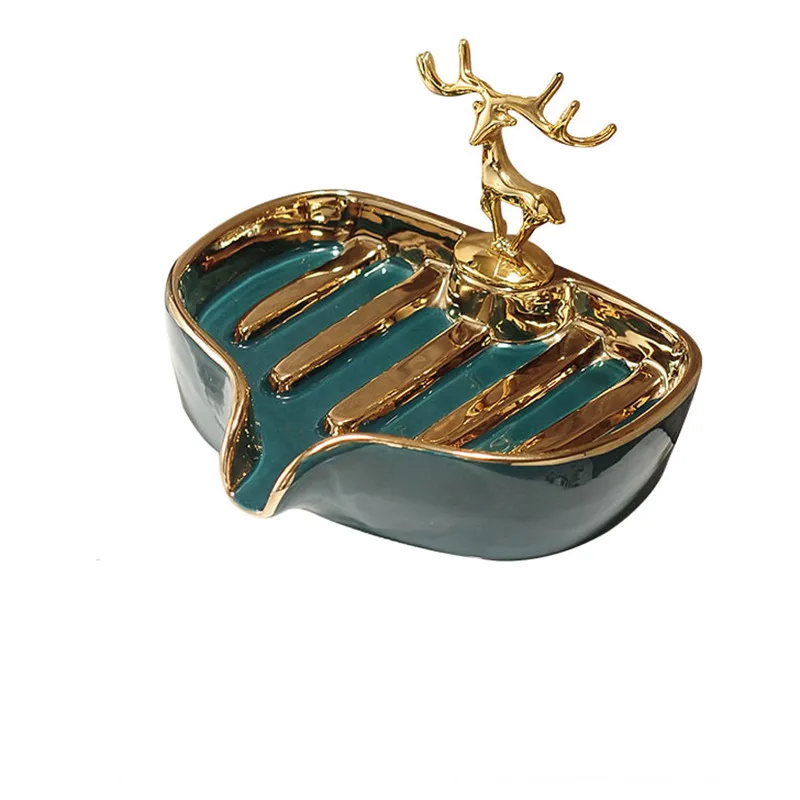 Creativity Ceramic Crafts Golden Deer Soap Box Soap Dish Bathroom Decoration Bathroom Accessories Soap Dish Home Decorations