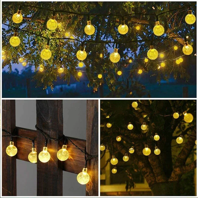 Solar Crystal Globe LED String Lights 60 LED 8 Lighting Modes IP65 Fairy Light Christmas Garland For Garden Party Decor 1pc/2pcs