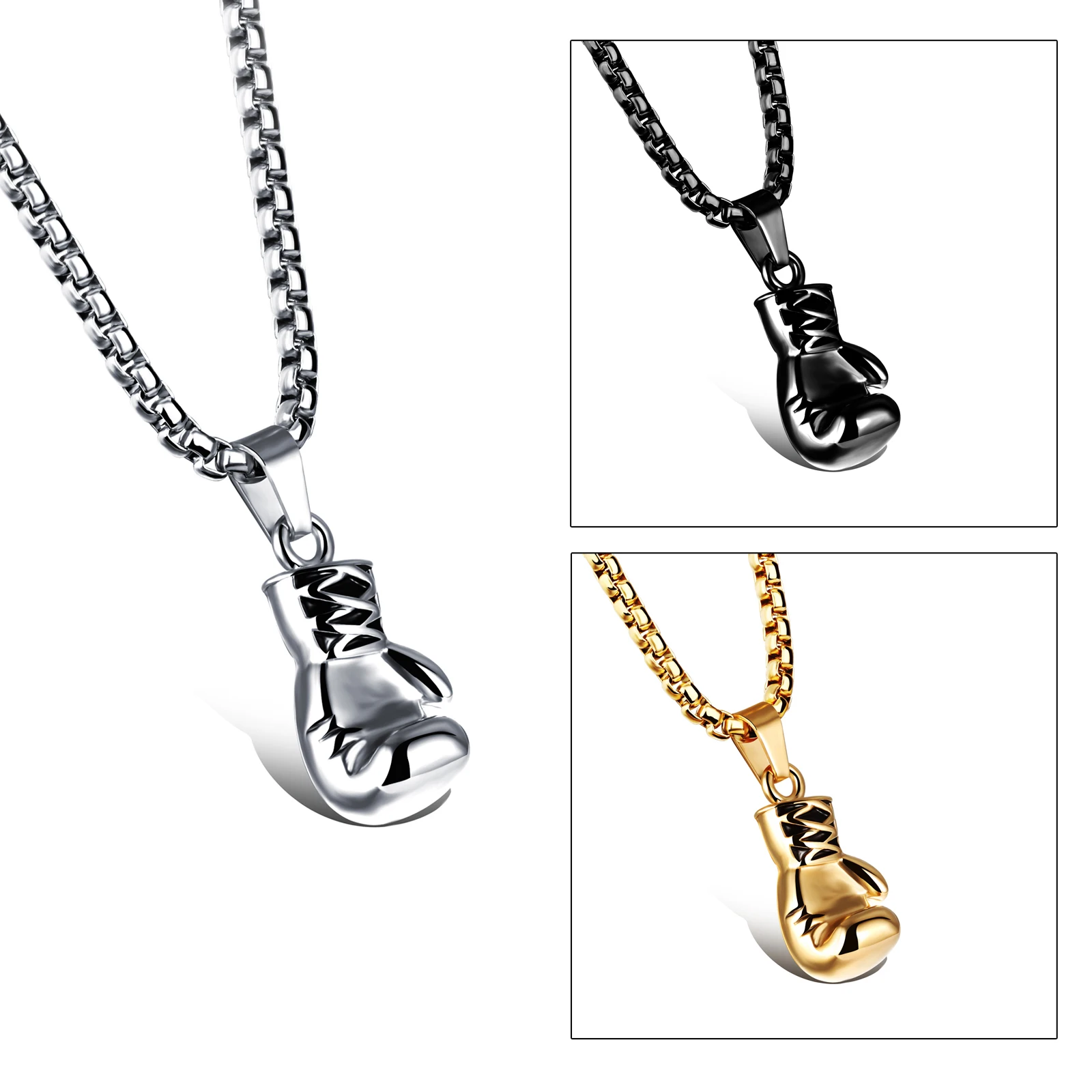 Stainless Steel Boxing Glove Pendant Necklace for Men Women Chain Punk Sports Boxer Jewelry Gift