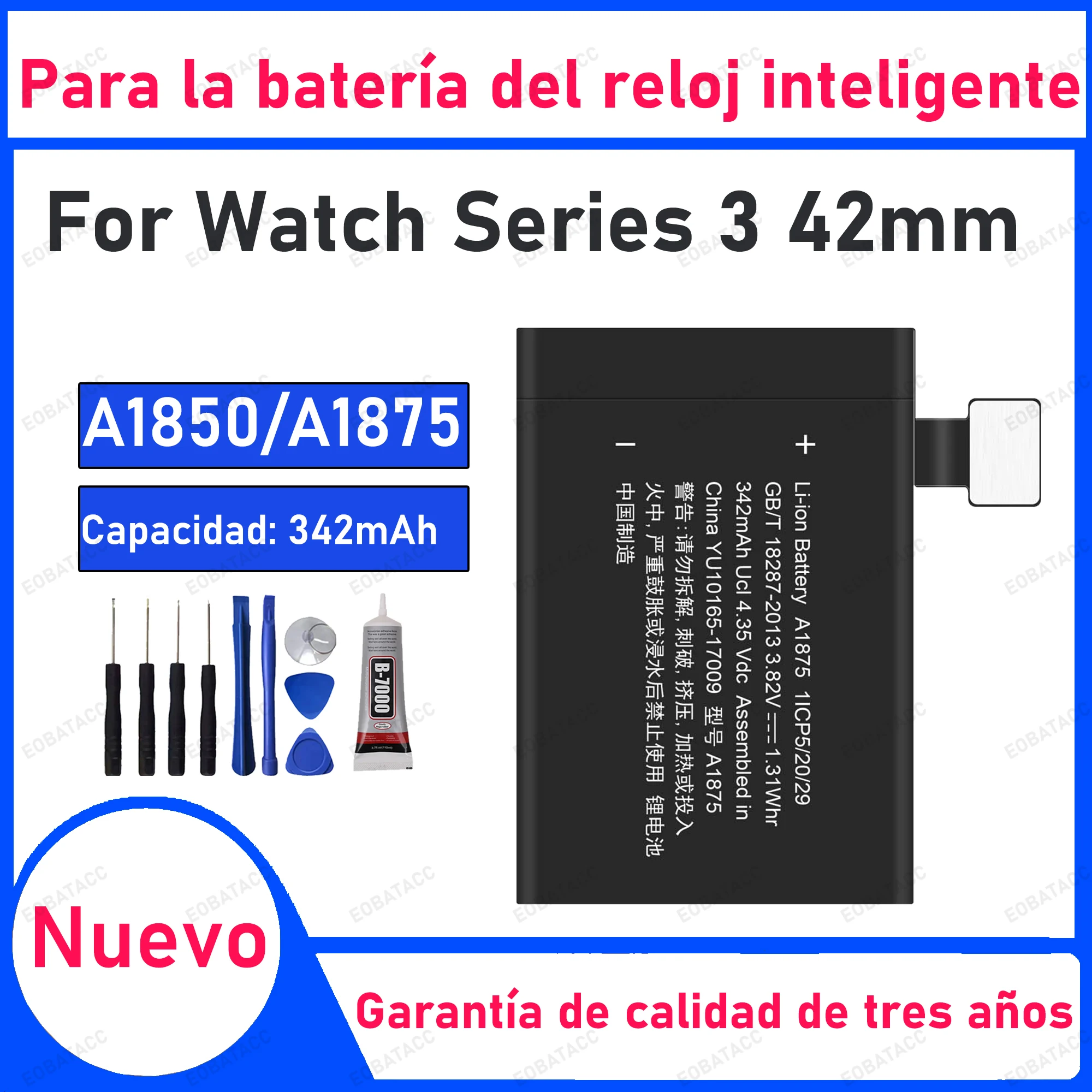 

342mAh 100% New A1850 A1875 Battery For Series 3 42mm Watch Replacement Bateria+Free Tools