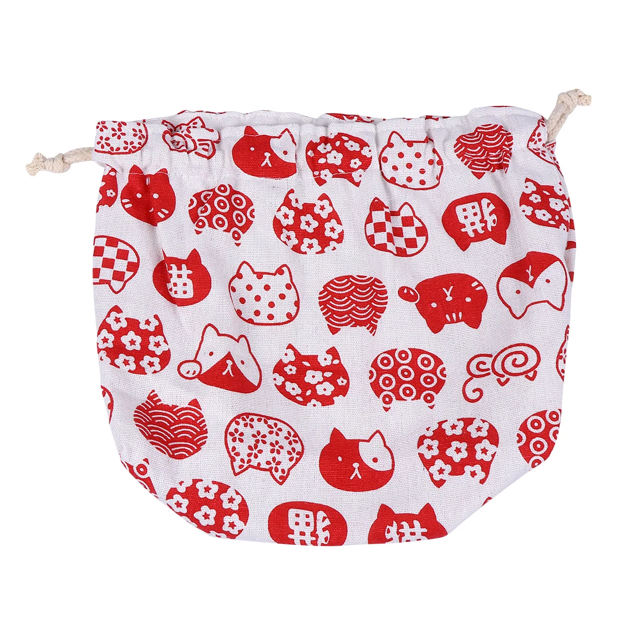 

1Pcs Bento Bag Japanese Style Thickened Double-Layer Cotton Linen Drawstring Lunch Bag Portable Picnic Office Food Storage