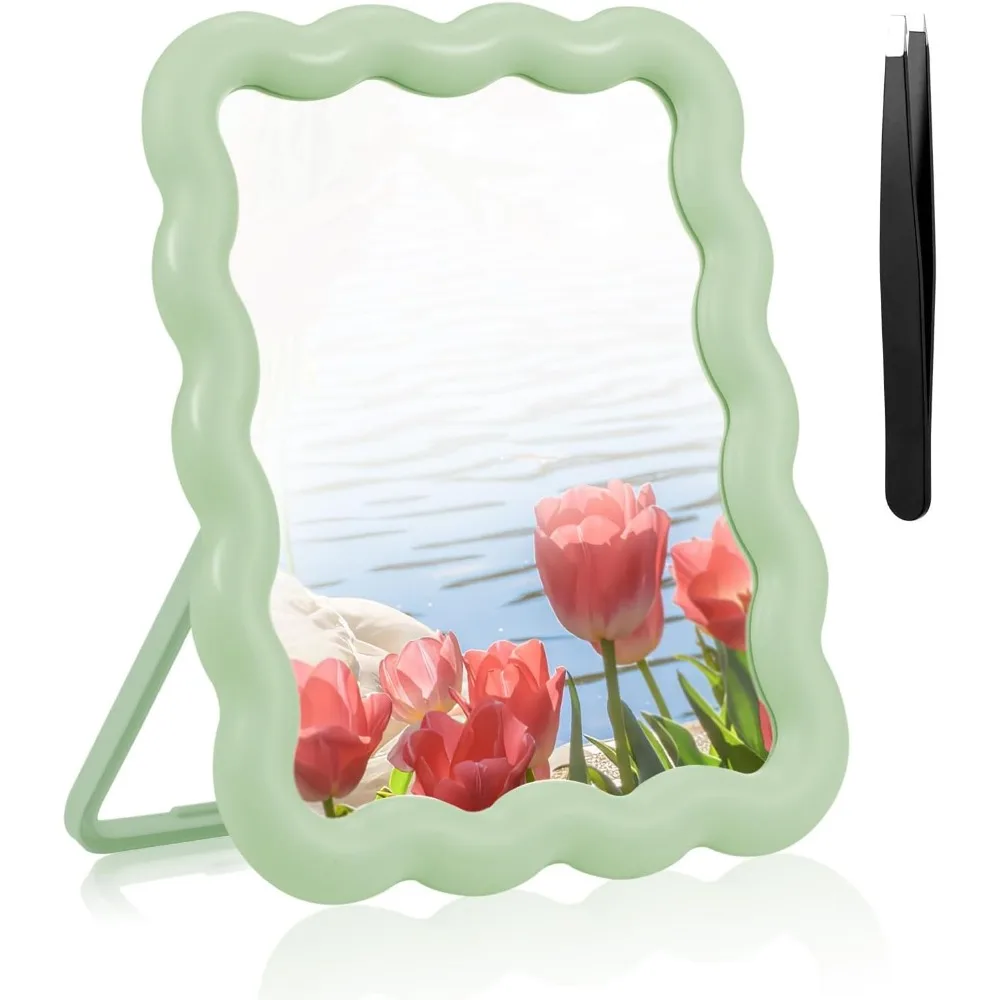 

Desk Mirror, Wave-Shaped Adjustable Office Cubicle, with Eyebrows Tweezer, Travel Portable Folding, Makeup Mirrors