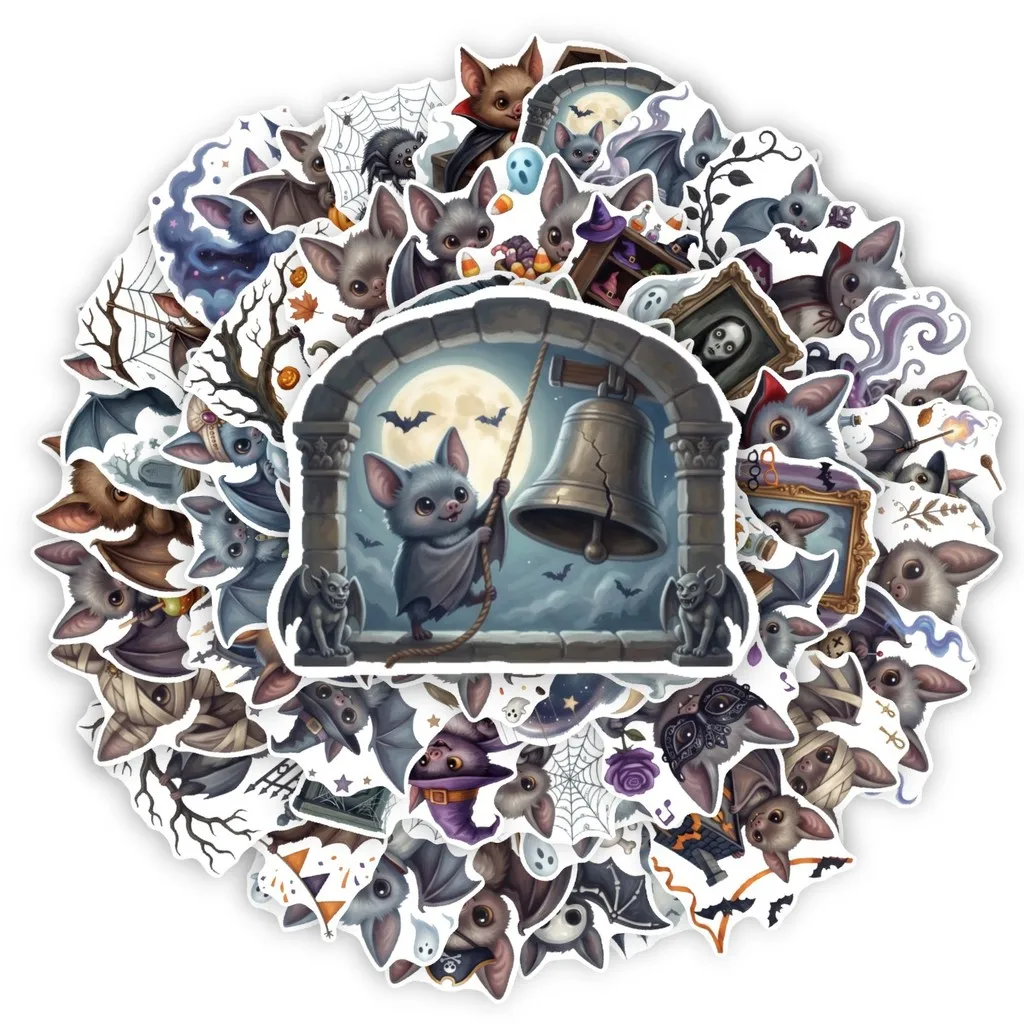 50Pcs New Cute Bat Halloween Stickers, Dark‑Style Decals with Pumpkin and Castle Motifs for DIY Decoration Giajar Sticker Store