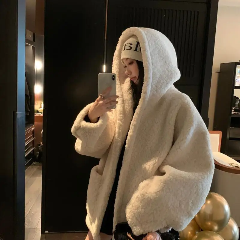 

Autumn Winter Girl's Student Shearling Stand Collar Down Cotton-Padded Jacket Coat Korean Style Thicken Fur Lamb's Wool Women's