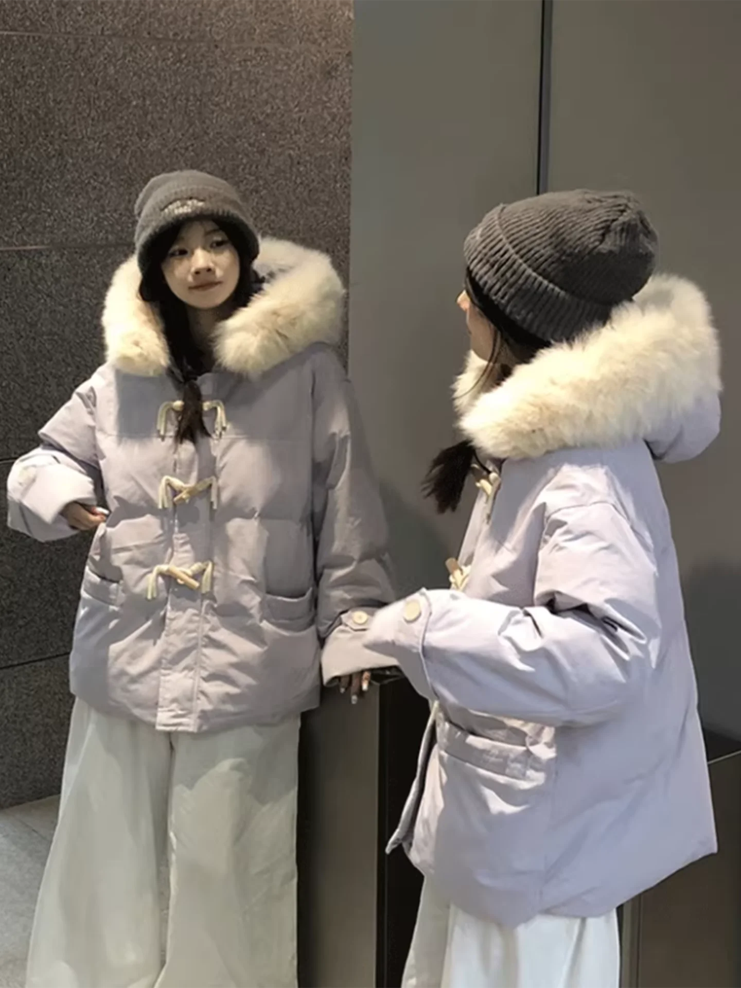 블라 여성용 겨울 패딩 재킷, 테니드 퍼 칼라, 버튼 디자인, 따뜻한 아우터, 한국 스타일, 출퇴근 패션, 롱 슬리브