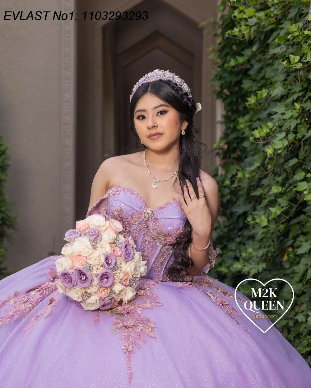 EVLAST カスタマイズされた光沢のあるライラック色のキンセアニェーラドレス、舞踏会用ガウン、レースアップリケ、ビーズ刺繍、チャロ、スイート16、ベスティドス・デ・15・アノス E1QN564