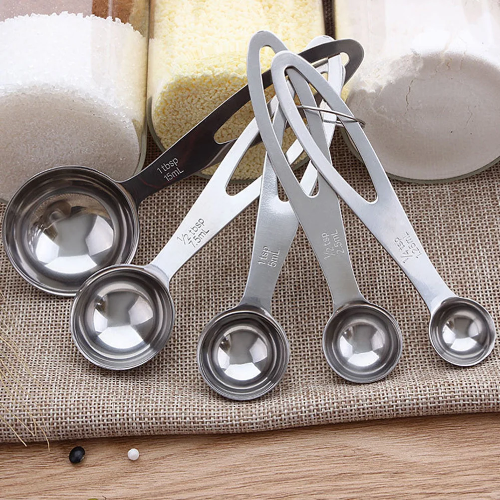 

5Pcs Stainless Steel Measuring Spoons Set with Clear Engraved Markings for Kitchen Baking Coffee Milk Powder Liquid Dry