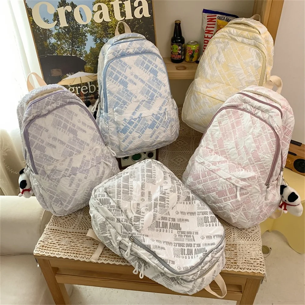 New Nylon Women's Casual Letter Schoolbag Japanese INS Junior High School Students Backpack Korean Soft Light Minimalist Bag