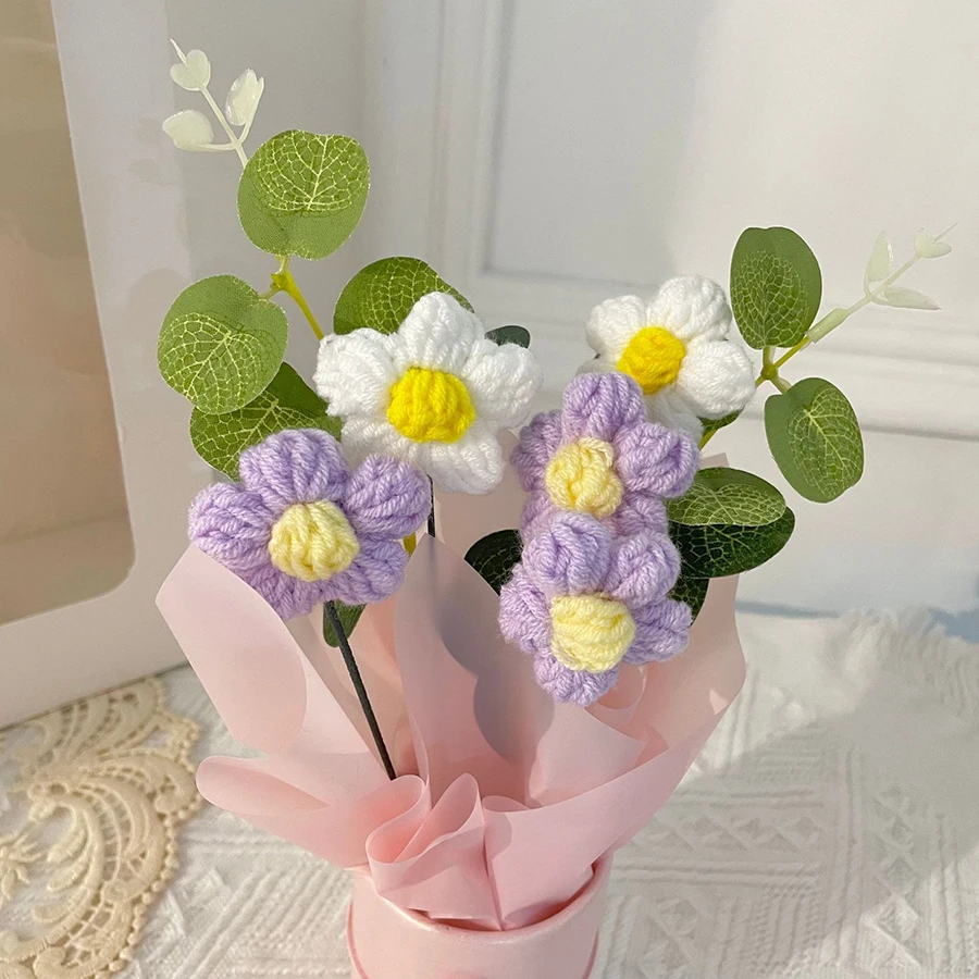 1 Stück Wunderschöner Garn-Blumenstrauß mit Blumenröhre, Couchtischdekoration, Geschenk zum Valentinstag und Muttertag – Detail 10