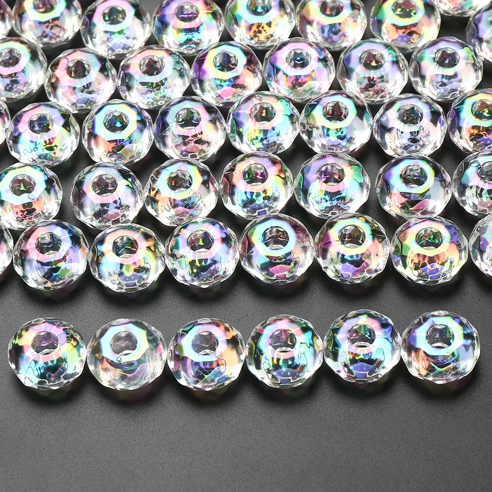 10Pcs 15mm Transparent Large Hole Spacer Beads Acrylic Flat Round Loose Beads For Necklace Bracelet Earrings DIY Jewelry Making