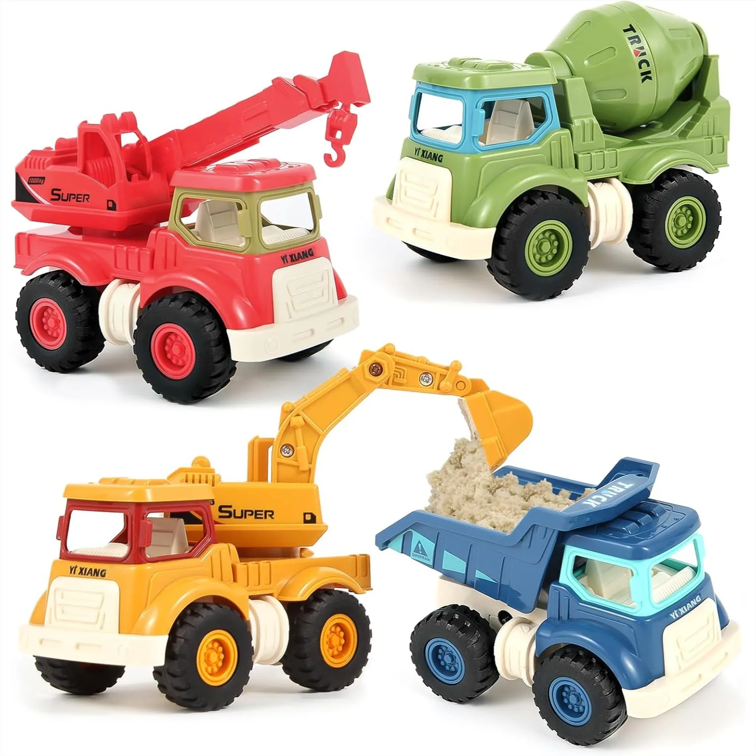 

Construction Toys for 2 3 4 5 Year Old Boys Girls, Sandbox Excavator Truck Set with Dump Crane Cement Mixer, Christmas Birthday