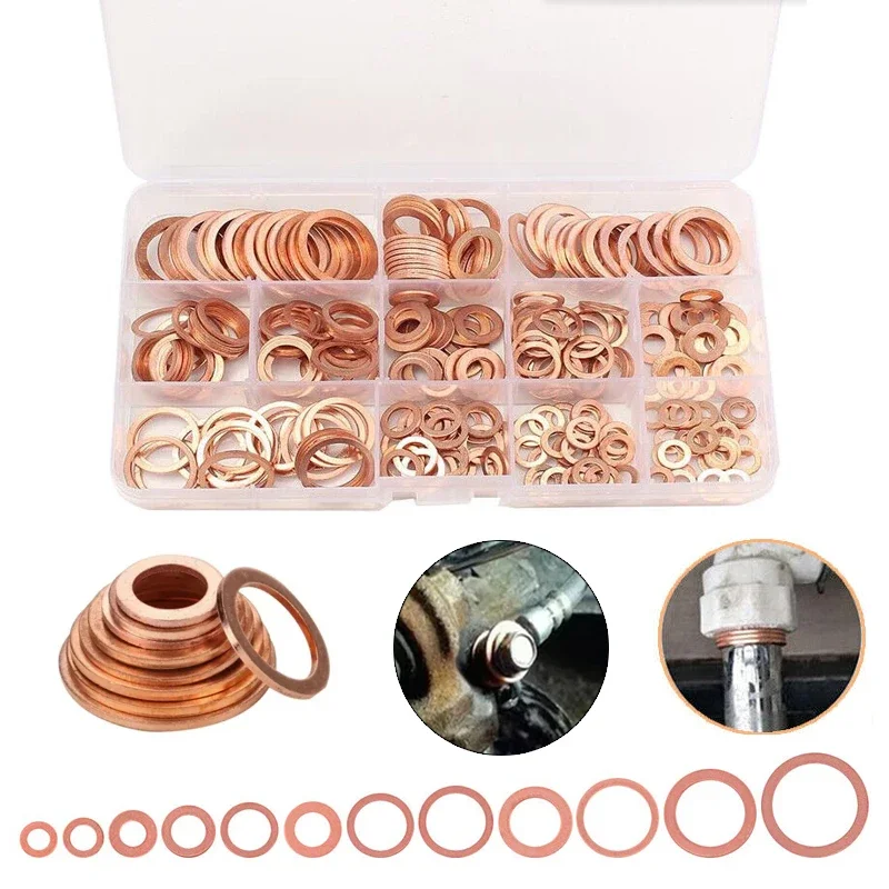 

M6/M8/M10/M12/M14/M16/M18/M20 Coppers Washer Oil Seal Oring Gasket Solids Sealing Spacers Motorcycle Flat Washers Kit