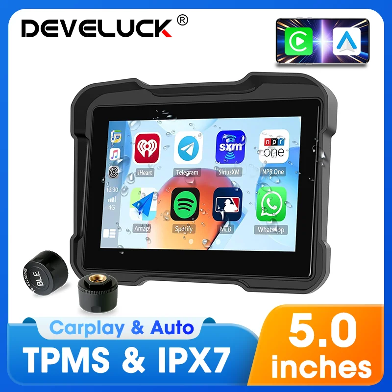 

5-дюймовый GPS для мотоциклетной навигации, дополнительный TPMS, беспроводной Carplay Android Auto, IPX7, водонепроницаемый экран, аксессуары для мотоциклов