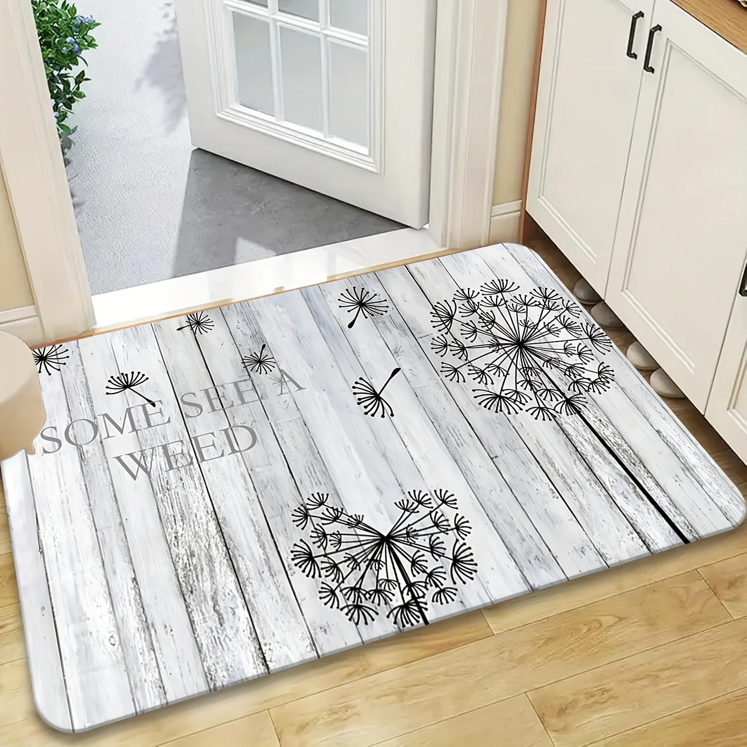 1pc Vintage wooden dandelion pattern doormat, made of polyester fabric, machine washable, suitable for bedrooms and living rooms
