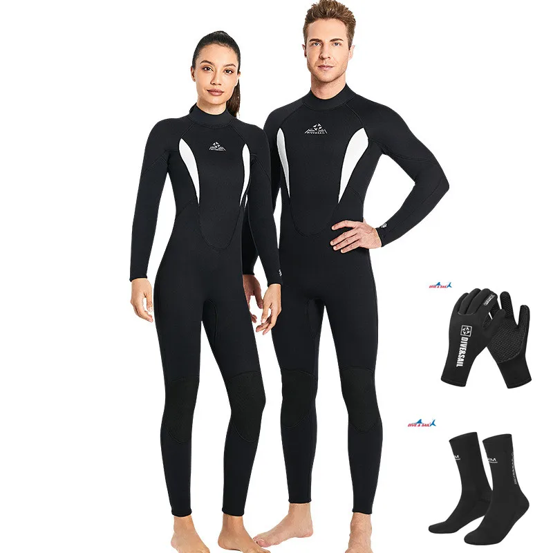 

2022 Men Thicken Warm 3mm Neoprene Wetsuit Diving Socks and Gloves Women One-Piece Scuba Snorkel Surf Jumpsuit Winter Swimsuit