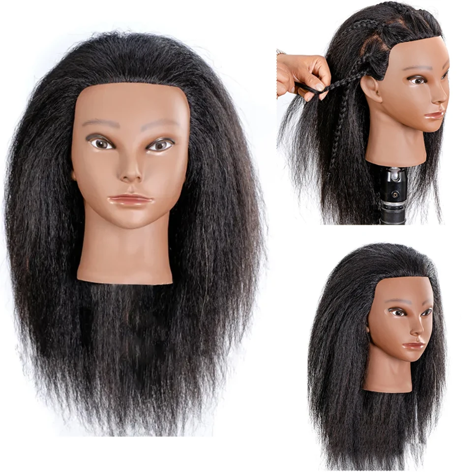 African Kinky Straight 100% Human Hair Wig Mannequin Head Teaching Head  Braided Hair Weaving Hair Perm Dyeing Blow Styling