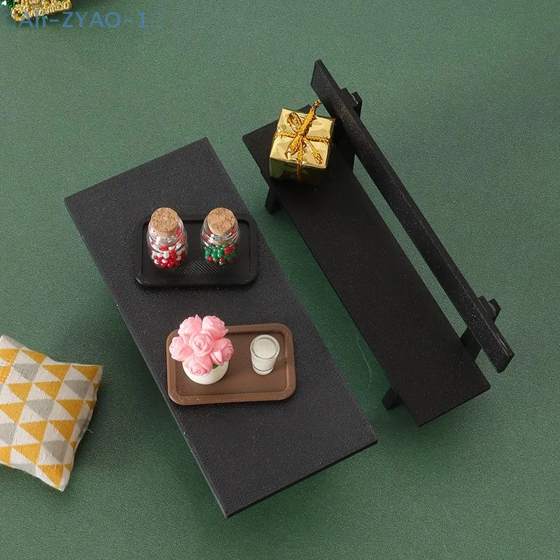 【ZYAO-1】Muebles de mesa y silla negros en miniatura para casa de muñecas, modelo de decoración de escena, accesorios para casa de muñecas, 1 pieza