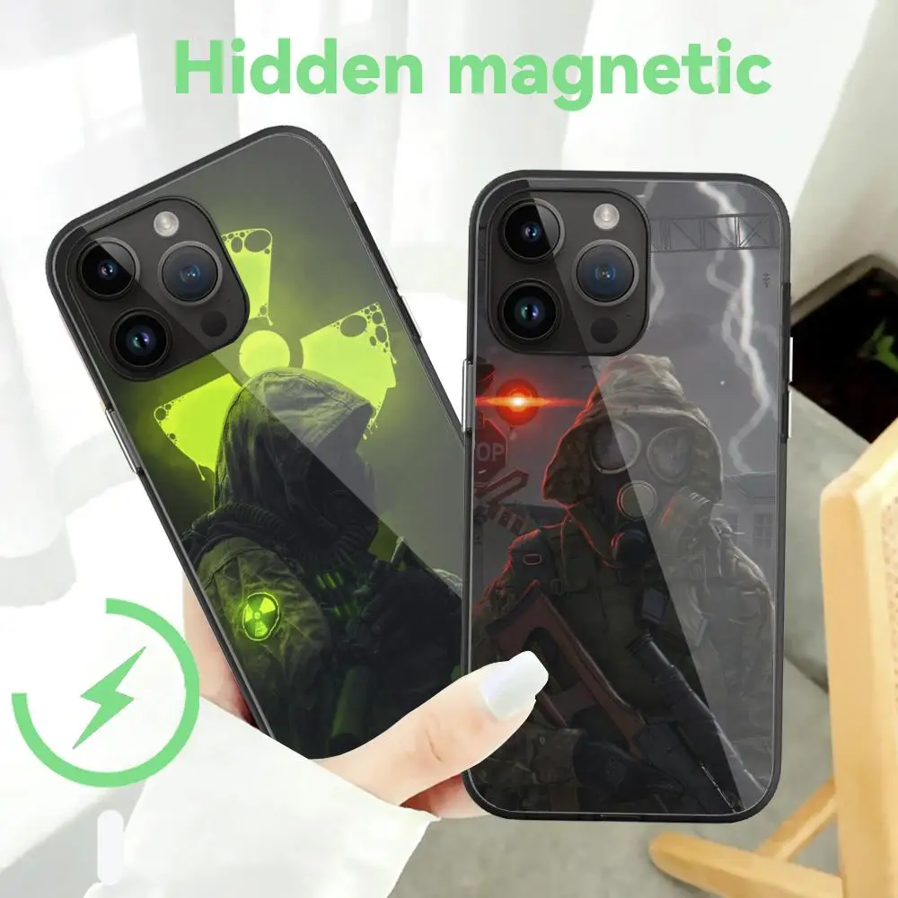 Stalker 2 Phone Case For iPhone 15  Pro Max 14 13 12 11 Mini Plus Hidden magnetic Black Glass Cases