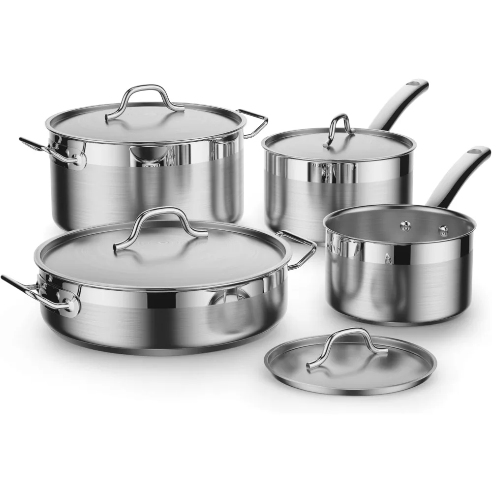 

Kitchen Cookware Sets Stainless Steel, Professional Pots and Pans Include Saucepan, Sauté Pan, Stockpot with Lids