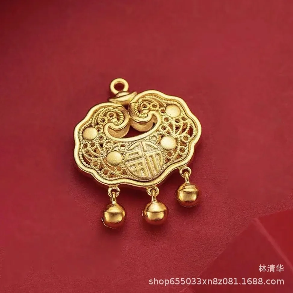 Vietnam Shajin Long Life Lock Hollow-out Fuzi Children's Centenum Lock Imitation Gold Pendant Peace Lock Gift