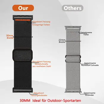 2條30毫米寬尼龍錶帶,相容於Apple Watch,彈性可調式運動錶帶,適合男士運動員,49毫米、45毫米、44毫米、42毫米 10 最佳銷售 蘋果手錶尼龍錶帶 - №3
