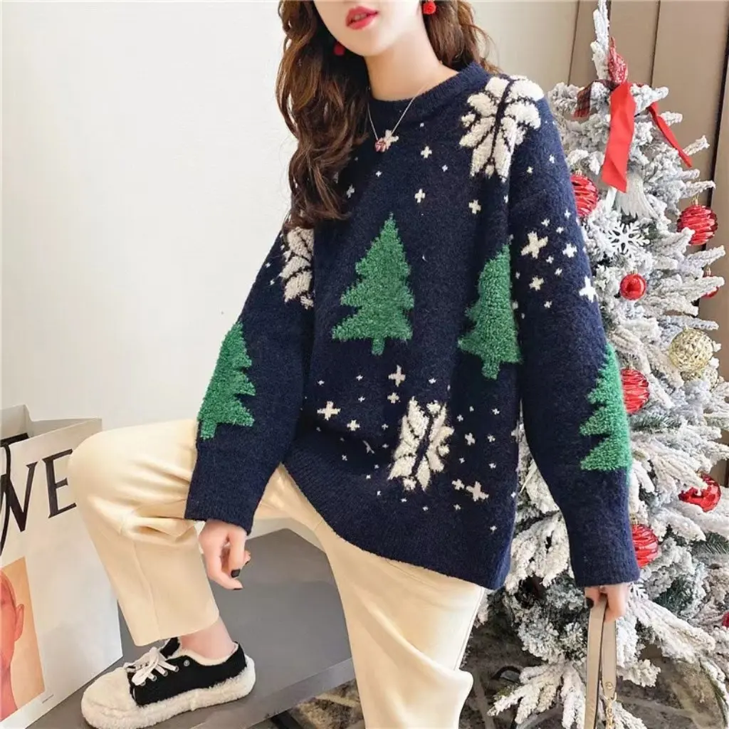 

Women's Thickened Red Christmas Pullover Sweater Trendy Ins Loose Lazy Style Top Autumn Winter New Super Popular