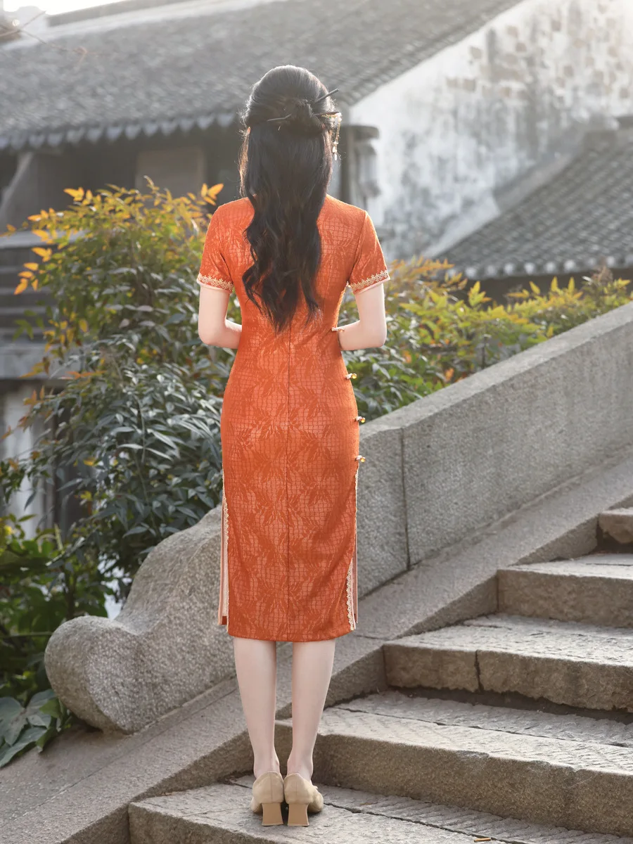 Summer Fashion Chinese Traditional Lace Dress Vintage Chiffon Qipao Women Eleganti Slim Cheongsam Evening Dress