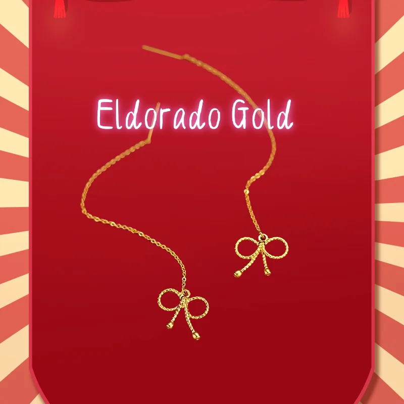 

2025 9999 Real Gold 24K ins Wind Temperament Bow Tassel Ear Line Gold Women's Gentle Butterfly Earrings