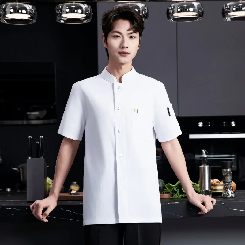 Uniforme da chef a maniche corte estiva in rete traspirante elasticizzata per uomo e donna Hotel Caffetteria Ristorante Catering Tuta da chef