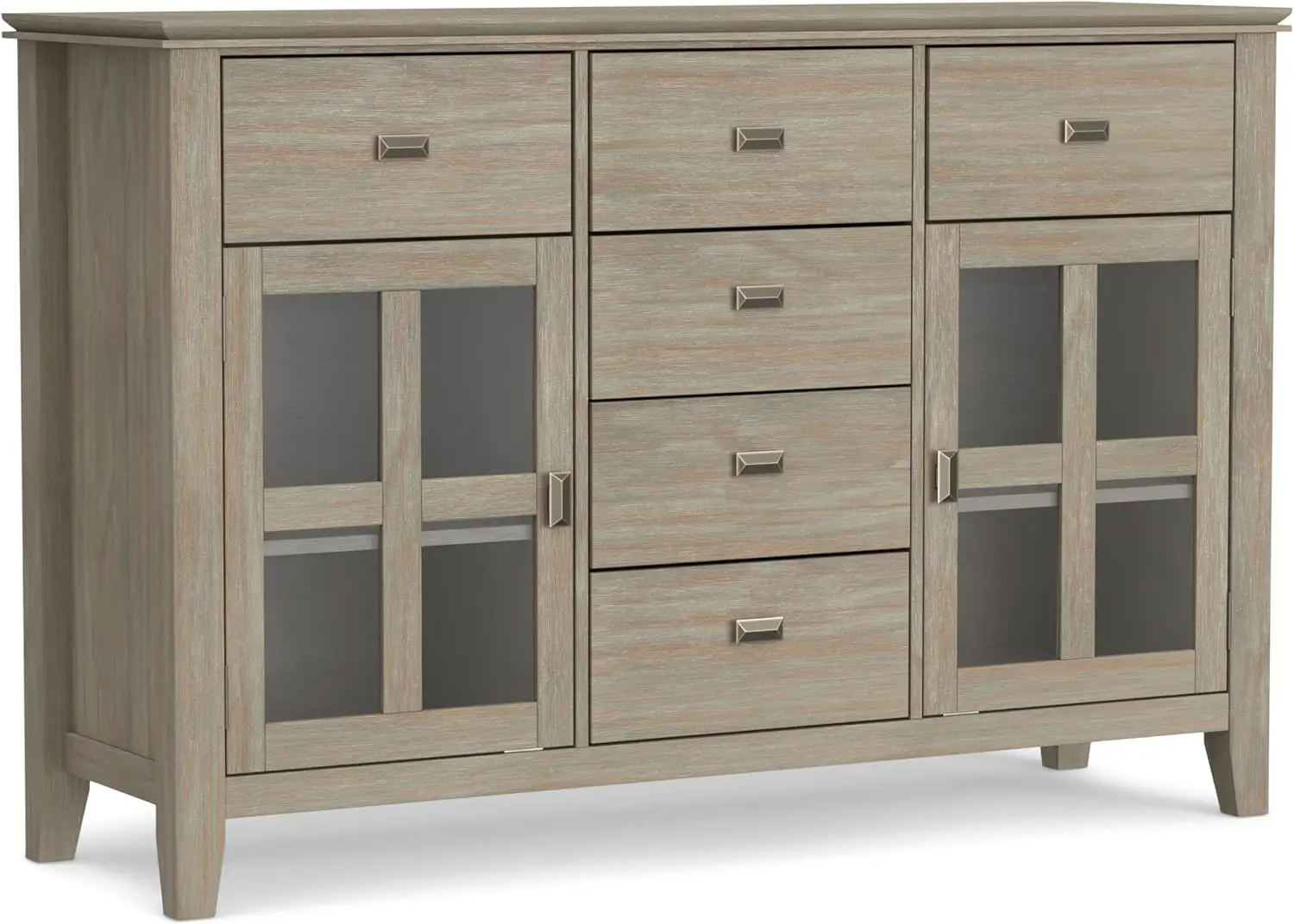 Artisan Solid Pine Wood 54 inch Transitional Sideboard Buffet Credenza in Distressed Grey features 2 Doors