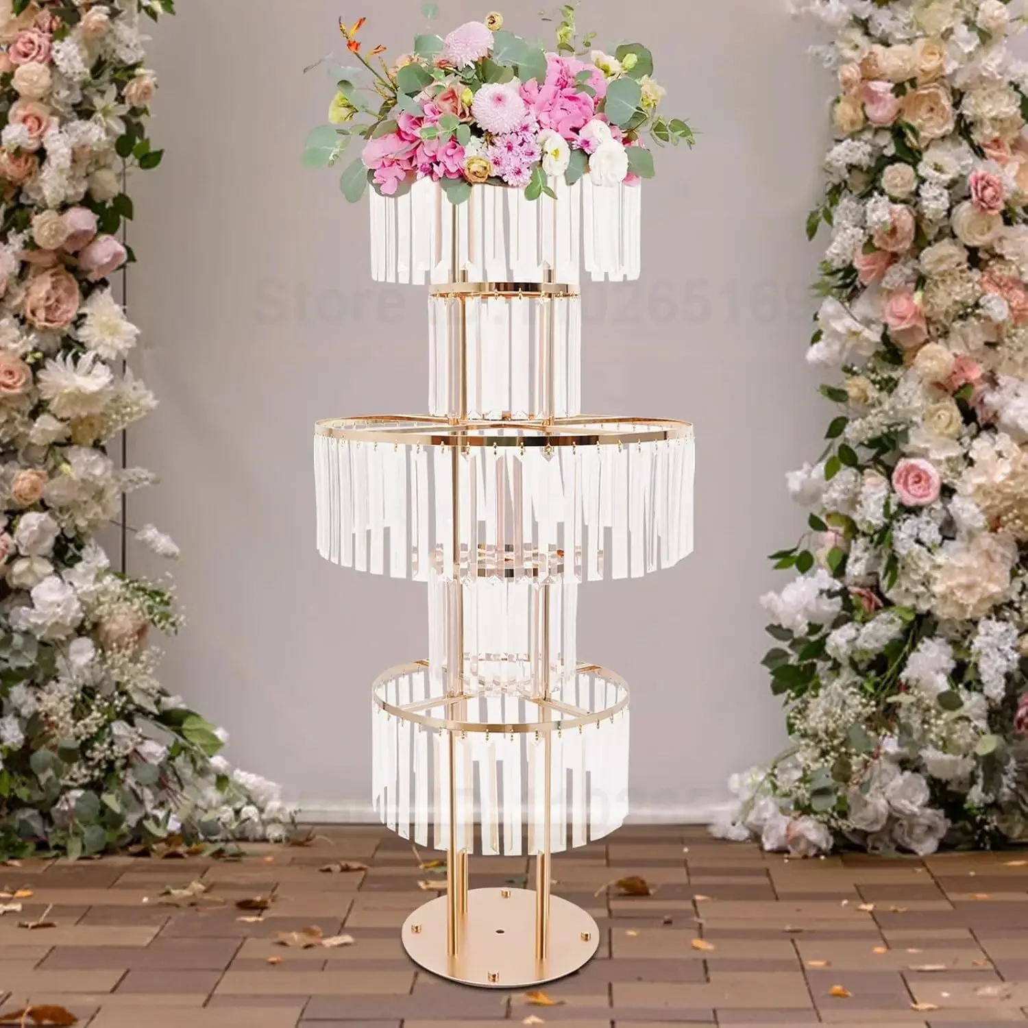 

1pc，43in Crystal Flower Vases Wedding Centerpieces,5-tier Metal Pedestal Stands for Table Centerpiece Elegant Flowers Stand