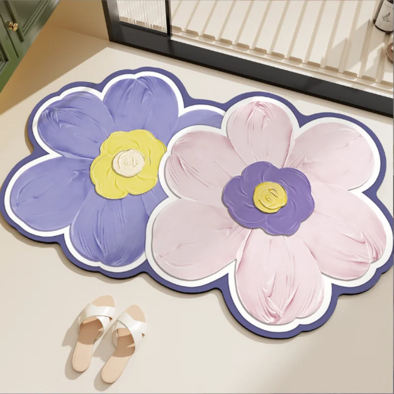 40x60cm Oil Painting Style Silica Mud Bathroom Floor Mat Irregular High-End Feel Absorbent Non-Slip Mat for Kitchen Or Bathroom