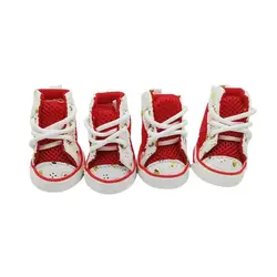 4 Pcs Dog Shoes Anti-slip Denim Sports Shoes Breathable Puppy Boots Canvas Outdoor Pets Shoes For Small Dogs Chihuahua
