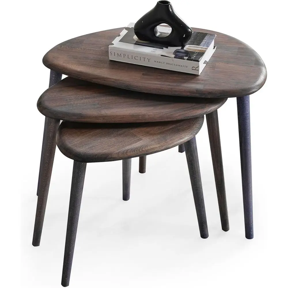 

Набор из 3 журнальных столиков в ретро-стиле из массива дерева с коническими ножками, отделка антрацит