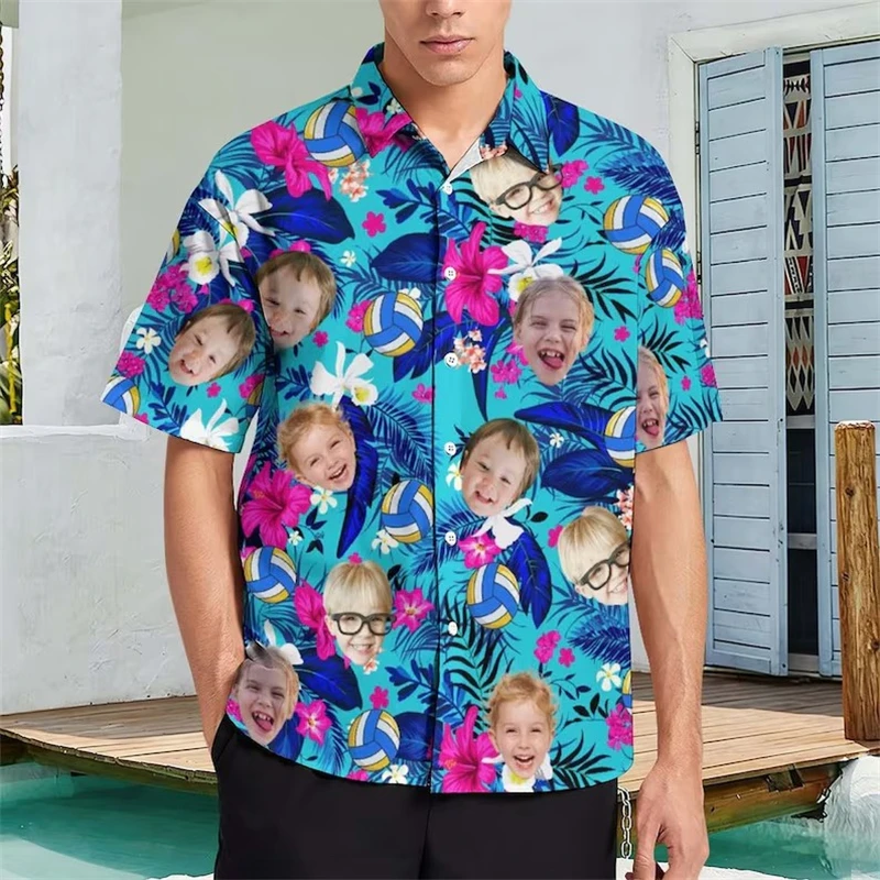 

Free Custom Photo Face Hawaiian Man Women Shirts Tropical Tree Pattern Personalized Diy Face Beach Men Short Sleeve Aloha Shirts