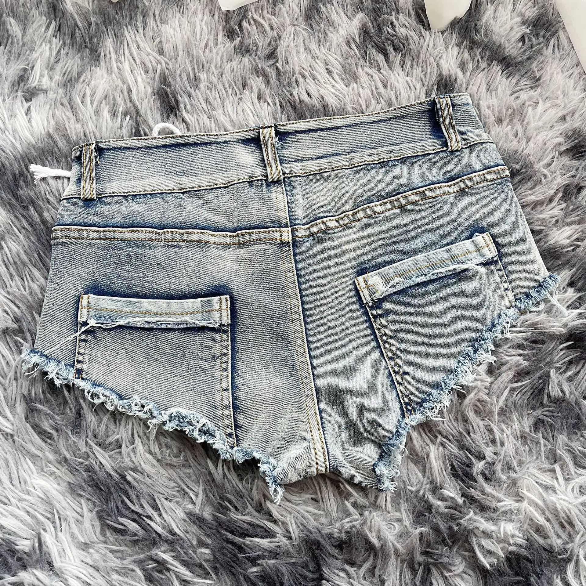 2025 New Women Bandage Denim Shorts Elastic Lace Up Ultra Short Nightclub Black Blue White