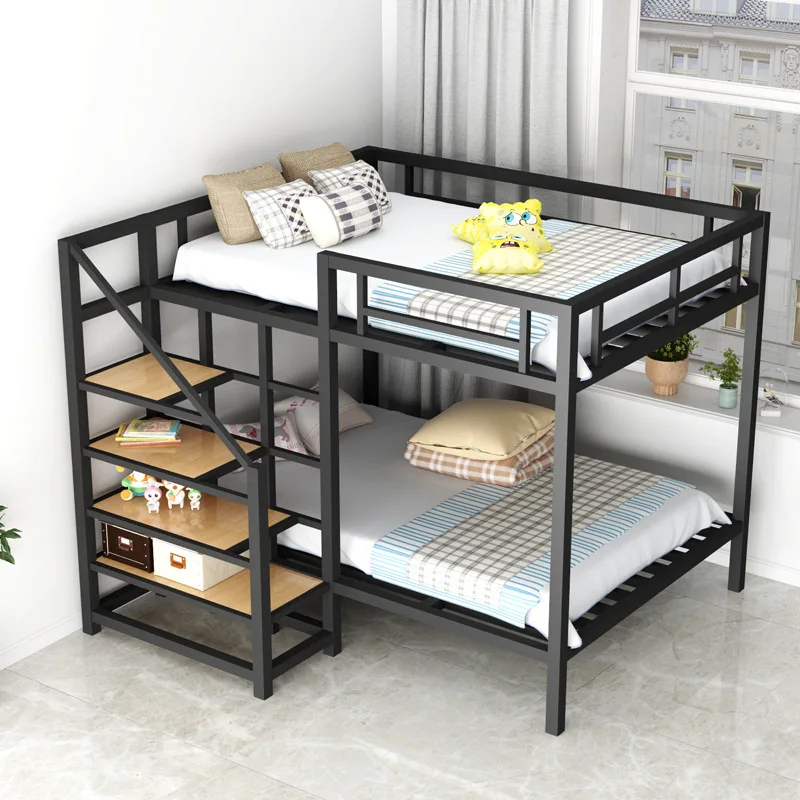 Upper bed and lower empty raised bed, space-saving wrought iron loft bed, spliced bunk bed, duplex student bunk iron frame bed