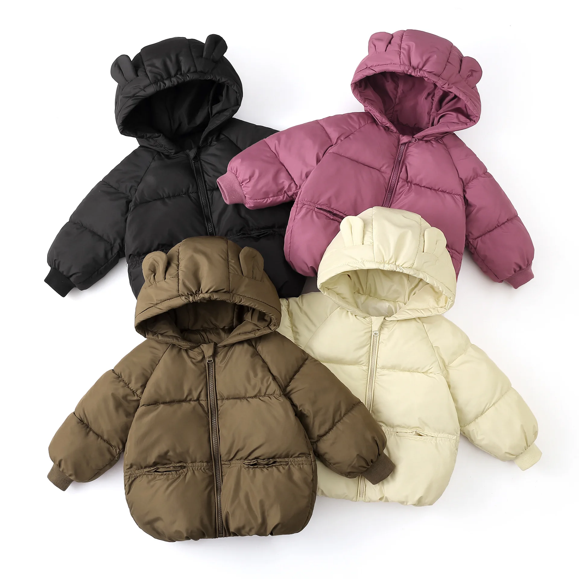 Winter Warm Baby Girls Jacket Autumn Solid Color Thick Hooded Zipper Coats For 2 3 4 5 6 Years Boys Casual Down Cotton Outerwear