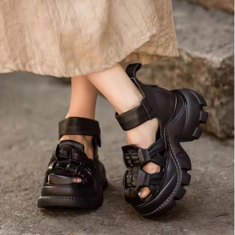 

Модные летние женские сандалии с открытым носком, кроссовки на танкетке и платформе, женские сандалии на толстой подошве, новые повседневные пляжные шлепанцы