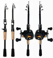 1.5-2.4m Carbon Fishing Rod Reel Kit Protable Spinning Casting Telescopic Rod 7.2:1 Baitcasting Reel Max 8kg Fishing Accessories