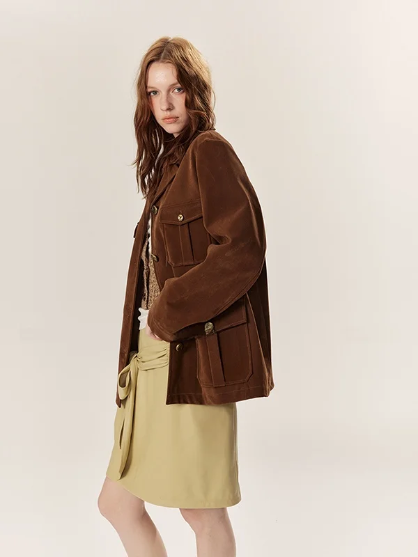 Tee Goood PU Leather Suit Jaet with Matte Fini And 3D kets Women's Casual Sle Double Button Coat for Winter