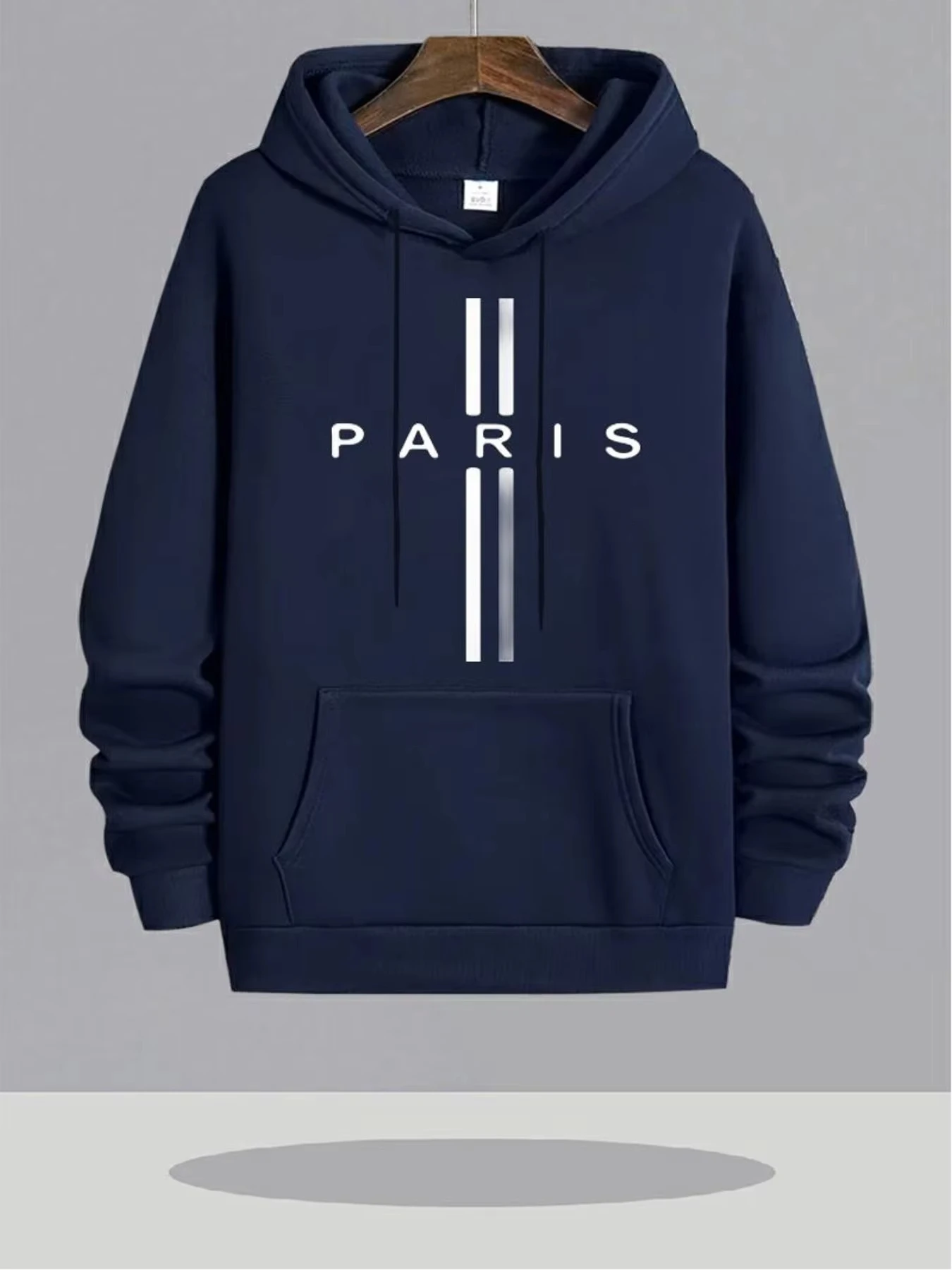 Schwarzer Paris Frankreich Eiffelturm & Französischer Text Print Kapuzenpullover - Langarm Relaxed Fit Hoodie mit Kangaroo-Tasch