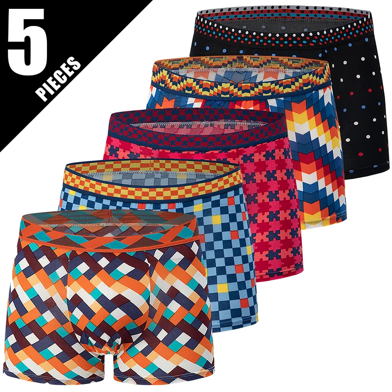 

Комплект мужского нижнего белья из 5 предметов, молодежный ледяной шелк, быстросохнущий спортивный комплект для отдыха, удобные модные брюки с плоскими углами больших размеров