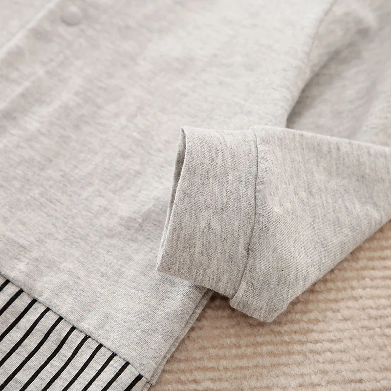 Newborn Boy Baby Jumpsuit Casual And Comfortable Vertical Bow Splicing Gray Spring And Autumn Cotton Long Sleeved Baby Jumpsuit