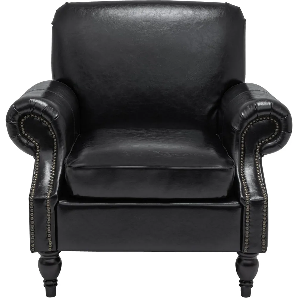 كرسي، كرسي بذراعين بعمق المقعد مقاس 22.4 بوصة مع أذرع دوارة، 36.6 وات * 34.3D * 34.6H كرسي غرفة المعيشة، أرجل خشبية، مجموعة من 1، جلد صناعي #2