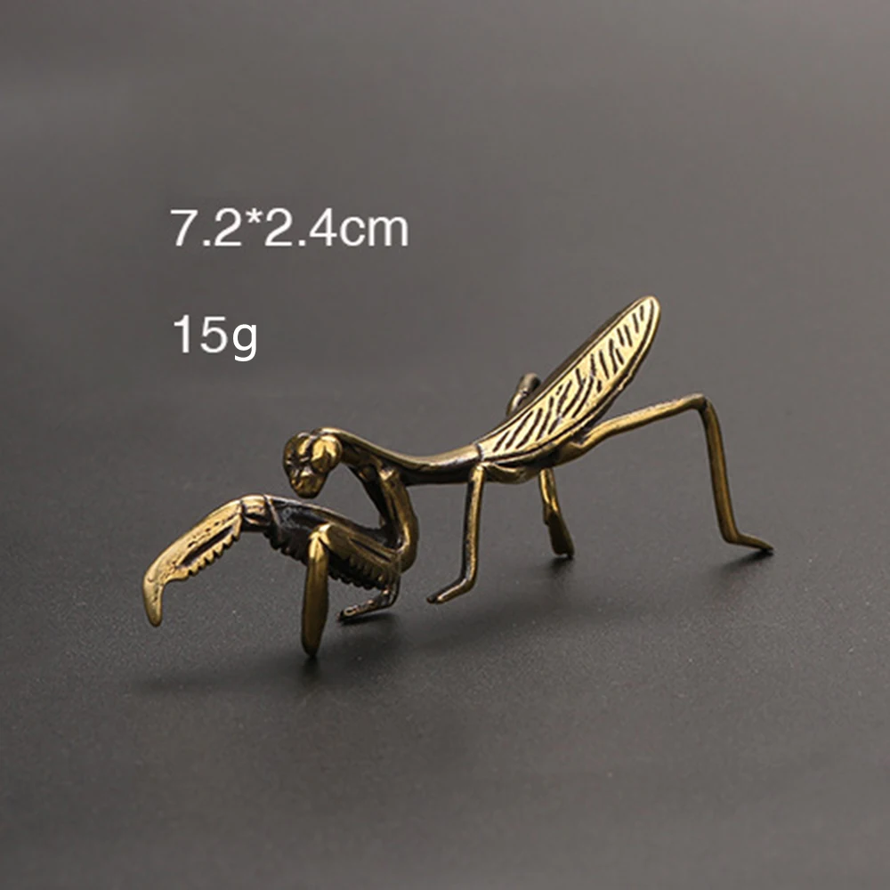 Charming Small Brass For Mantis Statue for Use as Desktop or Shelf Decor with Elegant Profile and Consistent Material Density