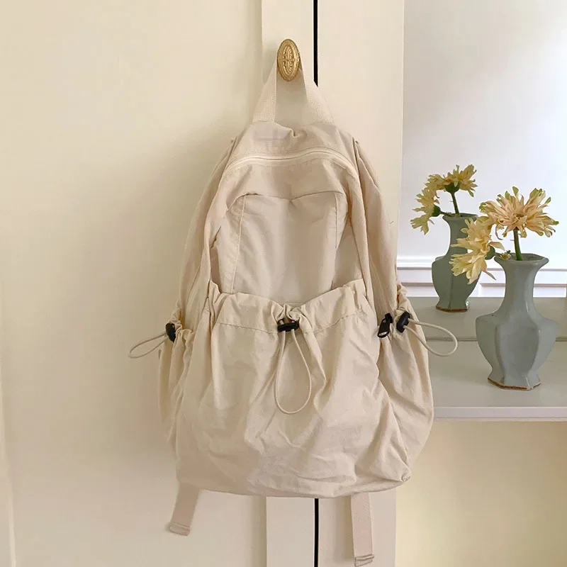 Drawstring Pockets Double Zipper Backpacks 35*13*29 cm Women Casual School Bag Light Girls Travel Rucksack Waterproof Knapsack