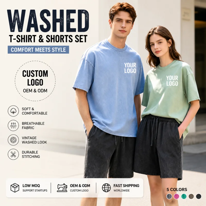 Custom Vintage Washed Shorts T-Shirt Personalized Logo Print Embroidery Unisex Oversized Tee Gym Streetwear Small MOQ OEM ODM
