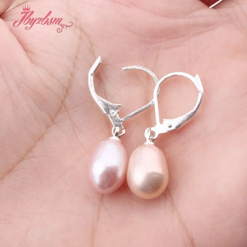 7-8mm Teardrop Elegant Freshwater Pearl Dangle Fashion Jewelry Christmas Party Gifts Stud Hoop Earrings White Pink Purple Black